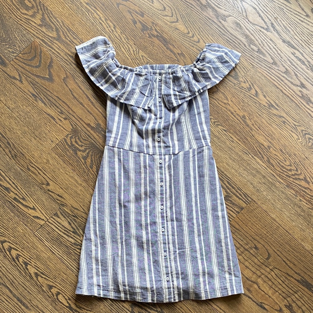 Hollister Blue Striped Off-Shoulder Dress